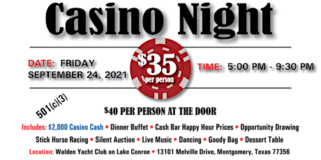 Casino Night has been rescheduled to March 25, 2022 due to COVID. tickets