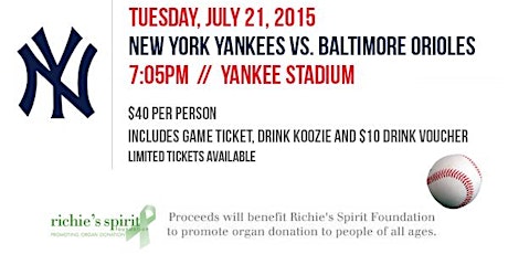 Go to Bat for Organ Donation:  Yankee Game with Richie's Spirit Foundation primary image