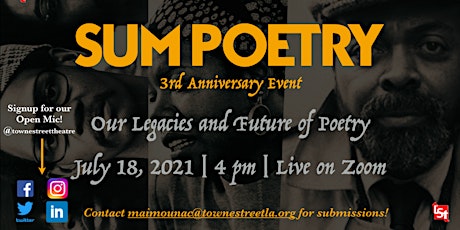 Imagem principal do evento Towne Street Theatre Presents Sum Poetry, Third Anniversary Event