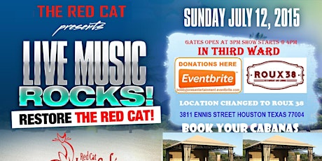 Live Music Rocks restore the Red Cat Benefit!!!!  Festival starts at 4PM Gates open at Noon primary image