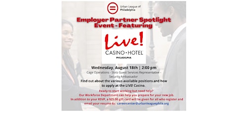 ULP Employer Partner Spotlight: LIVE! Casino-Hotel Virtual Hiring Event primary image