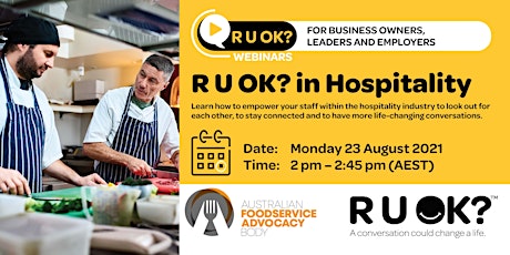 R U OK? Webinar for Hospitality Business Owners, Leaders and Employers primary image