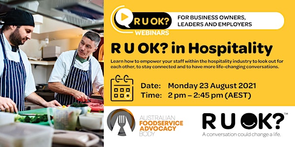 R U OK? Webinar for Hospitality Business Owners, Leaders and Employers