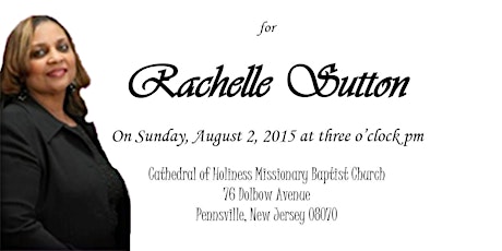 You Are Invited To Celebrate With Pastor Rachelle Sutton On Aug 2nd primary image