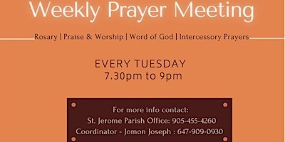 Imagem principal do evento St. Jerome Parish - Maranatha Prayer Ministry/Tuesday Evening Prayer