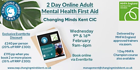 2 day online Mental Health First Aid tickets