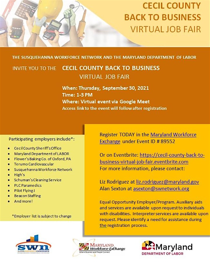 Cecil County Back to Business Virtual Job Fair image
