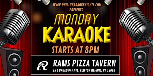 Primaire afbeelding van Monday Karaoke at Rams Pizza Tavern (Clifton Heights - Delaware County, PA)