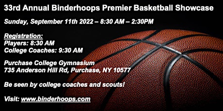 Primaire afbeelding van PLAYER REGISTRATION - 33rd ANNUAL BINDERHOOPS PREMIER BASKETBALL SHOWCASE