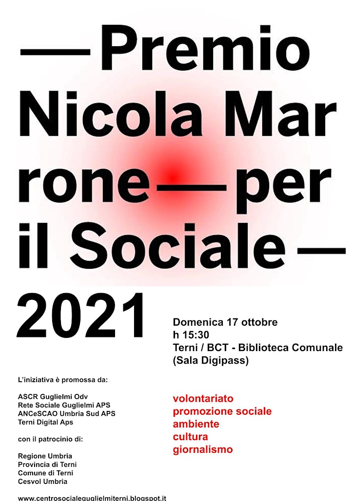 
		Immagine PREMIO NICOLA MARRONE PER IL SOCIALE 2021 - XI Edizione
