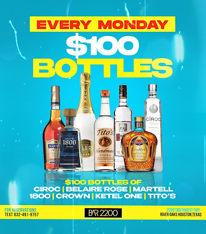 
		Free Mondays at Bar 2200 | $5 Martinis | Happy Hour |$100 Bottles image
