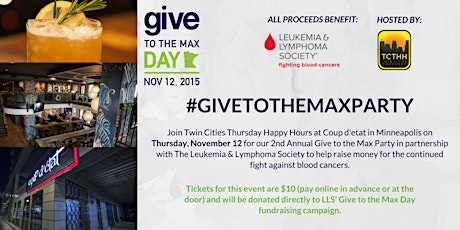 LLS "Give to the Max Party" hosted by Twin Cities Thursday Happy Hours primary image