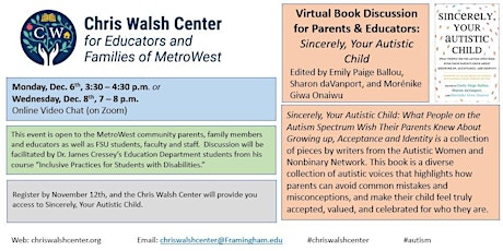 Sincerely Your Autistic Child:  Book Discussion for Parents & Educators