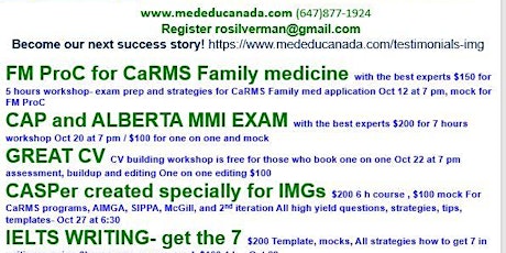 FM ProC CaRMS UBC CAP MMI, CASPer, CV statement, IELTS