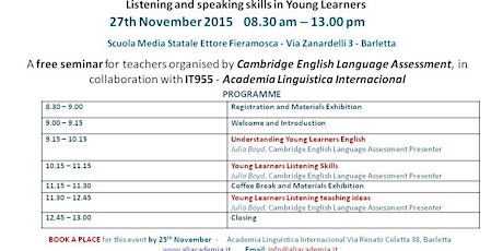 Immagine principale di -Cambridge Language Assessment - Listening and speaking skills in Young Learners 