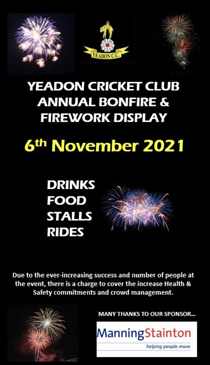 
		Yeadon Cricket Club - 2021 Bonfire & Fireworks Dis image

