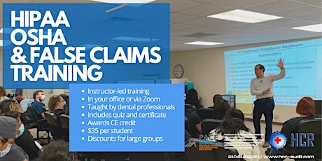 HIPAA, OSHA, FALSE CLAIMS - In person CE Credit Course primary image