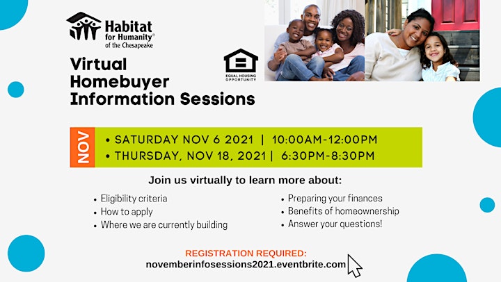 
		Habitat Chesapeake's Homebuyer Info Session- NOV 2021 image
