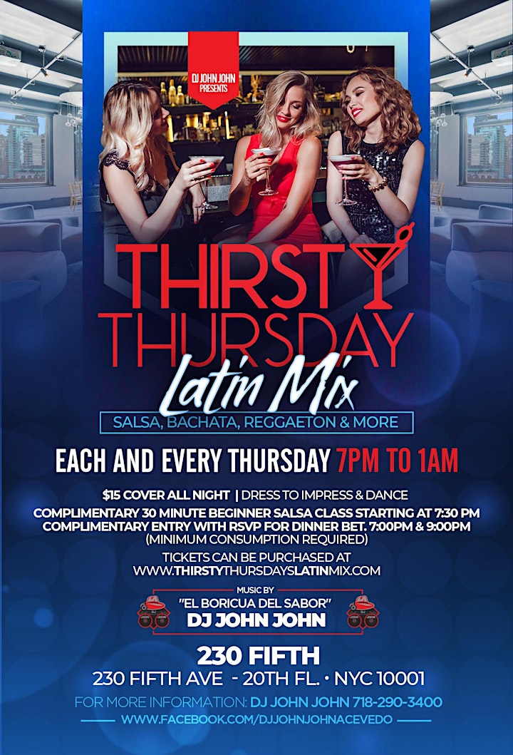 Thirsty Thursdays Latin Mix at 230 Fifth Each and Every Thursday image