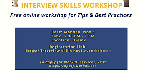 Interview Skills Online Workshop - Nov 1@ 5:30 pm