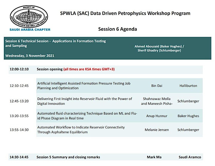 SPWLA SAC Workshop - Data Driven Petrophysics- session 6 (Wed. 3-Nov-2021) image