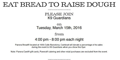 K9 Guardians Panera Bread Fundraiser - Carlsbad, CA primary image