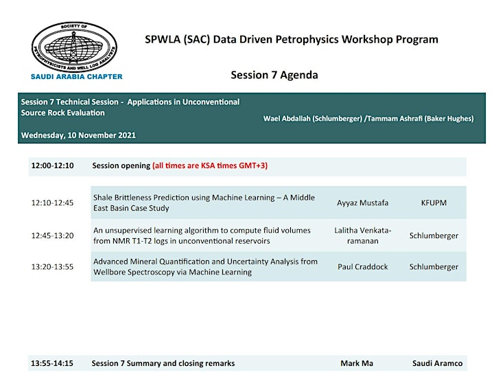 
		SPWLA SAC Workshop - Data Driven Petrophysics- session 7 (Wed. 10-Nov-2021) image
