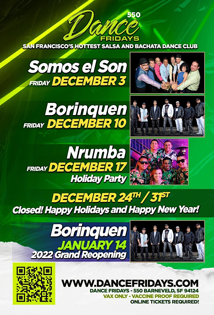 
		TONIGHT Dance Fridays Holiday Party - Live Salsa w/ NRUMBA, Bachata, Lesson image
