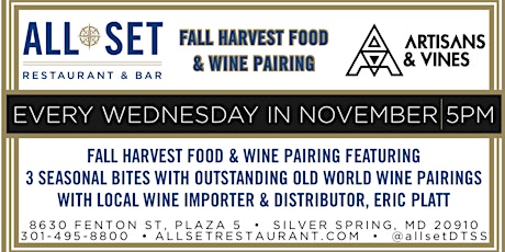 Fall Harvest Food & Wine Pairing Event with Artisan's & Vines primary image