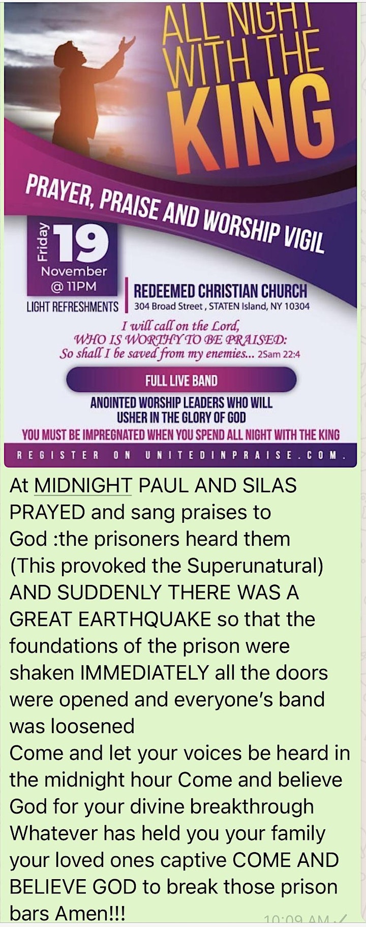 
		ALL NIGHT WITH THE KING (Prayer,Praise,Worship Vigil)Full live Band. image
