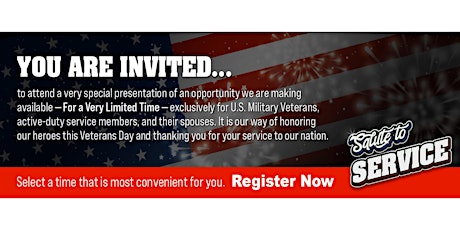 Salute to Service: Helping Veterans earn Extra Income  (Nov 11th-14th) primary image