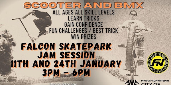 Falcon skatepark scooter and BMX coaching jam session 24th Jan 2022