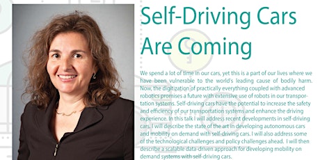 Self-Driving Cars Are Coming-Public Talk by Daniela Rus, Director-MIT CSAIL primary image