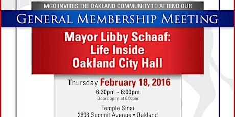 MGO February Meeting w/ Oakland Mayor Libby Schaaf primary image