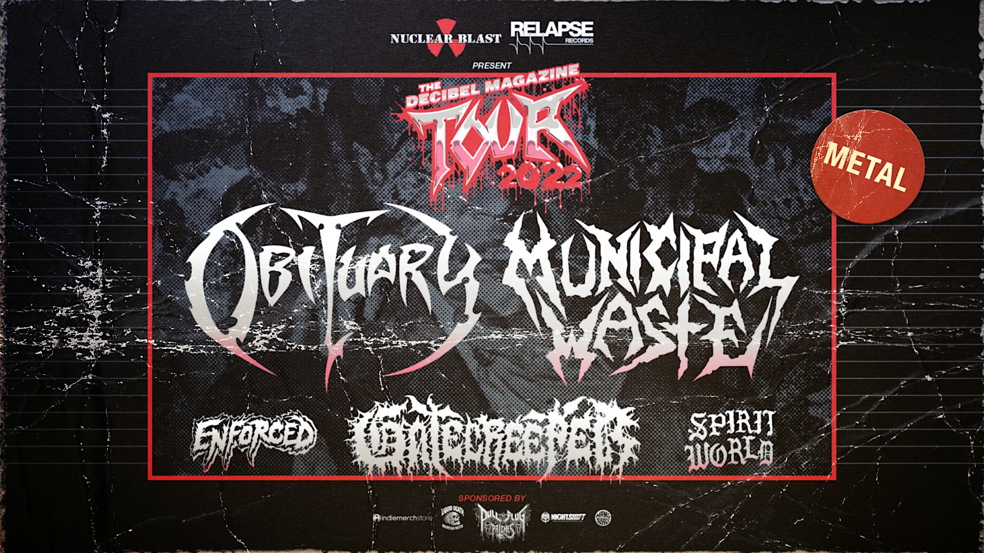 The 2022 Decibel Magazine Tour with Obituary, Municipal Waste, Enforced, Gatecreeper, & Spiritworld in Tampa at the Orpheum