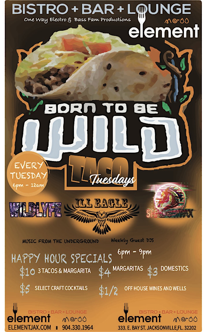 DJ's, Drinks & Tacos for TACO TUESDAY @ Element Bistro & Craft Bar image