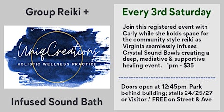 Community Reiki + Crystal Sound Bath; 3rd Sat/month