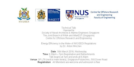 SNAMES - Technical Talk on Energy Efficiency in the Wake of IMO EEDI Regulations primary image