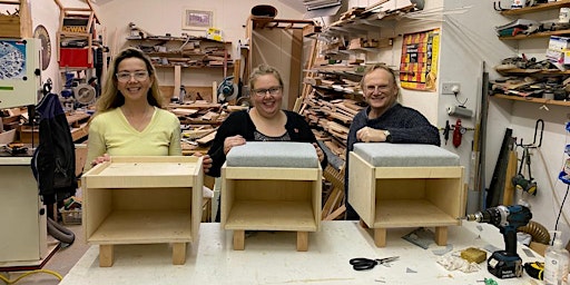 Make an upholstered footstool with storage space primary image