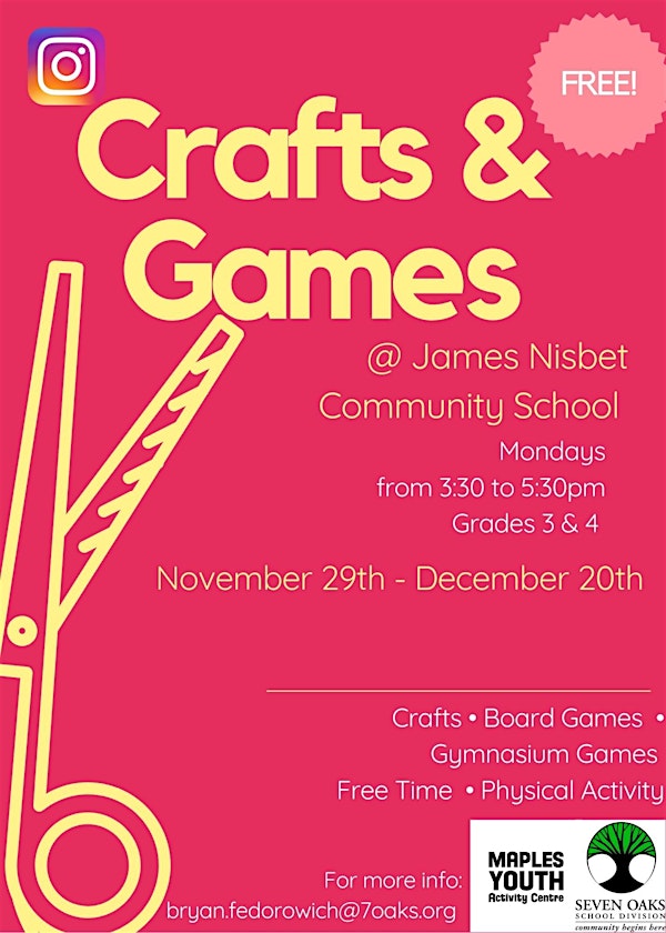 Crafts and Games @ James Nisbet- Gr. 3& 4