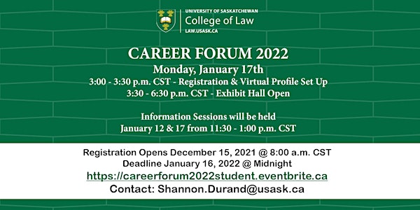 USask College of Law Virtual Career Forum 2022 Student Registration