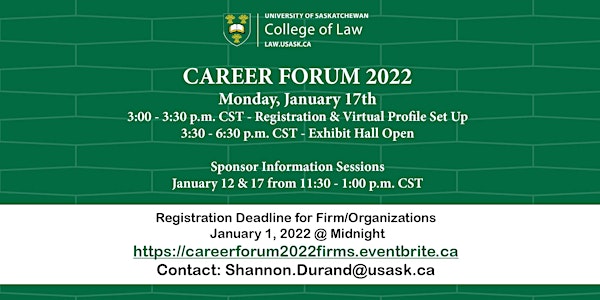 USask College of Law Career Forum 2022 Firm/Organization Registration