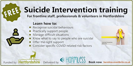 FREE Hertfordshire/Herts. Suicide Intervention training - ONLINE tickets