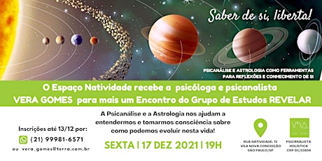Imagem principal do evento ENCONTRO GRUPO REVELAR  - SÃO PAULO - PSICANÁLISE E ASTROLOGIA - VERA GOMES