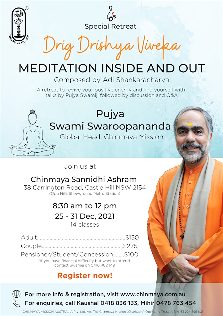 
		SPIRITUAL RETREAT:  MEDITATION INSIDE &  OUT (Drig - Drishya Viveka ) image
