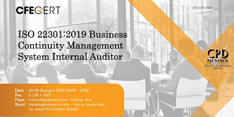 ISO 22301:2019 BCMS Internal Auditor Course - £ 180.00 bilhetes