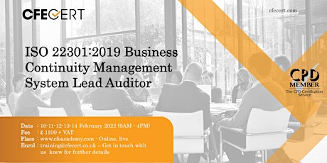 ISO 22301:2019 BCMS Lead Auditor Course - £ 1100 bilhetes