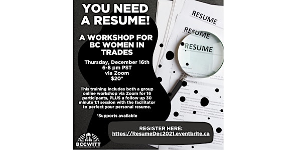 You Need a Resume! A Virtual Workshop for BC Women in Trades