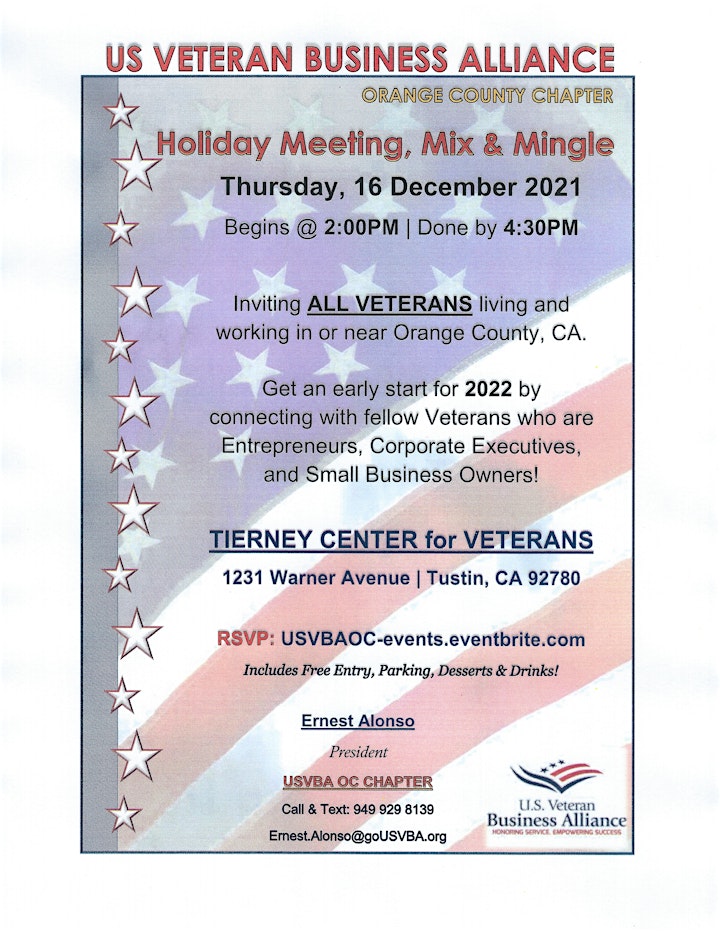 
		Creating Business Alliances with Veterans [Holiday Meeting, Mix & Mingle] image
