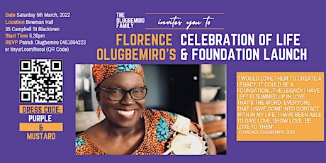 Florence Olugbemiro's Celebration of Life & Foundation Launch tickets